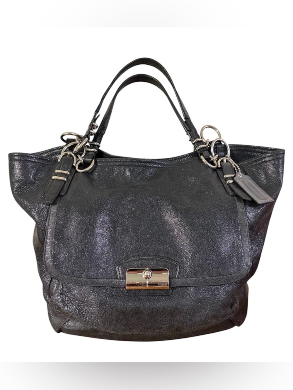 Coach Kristin Pinnacle Metallic Gray Leather Oversized Tote Bag